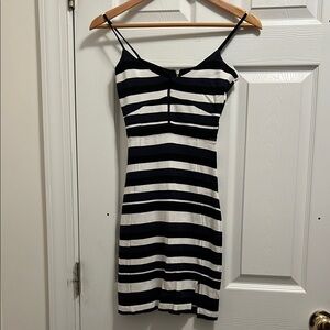 French Connection Black/Navy/White Striped Sheath Mini Dress
